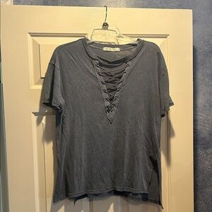 Women's Lace-Up Blue Gray Top